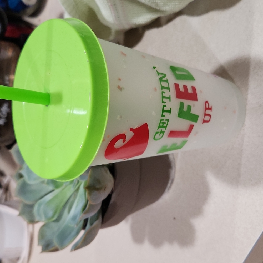 Plastic Reusable Cup with Straw Christmas Gettin' Elfed Up MANNA Green Handmade